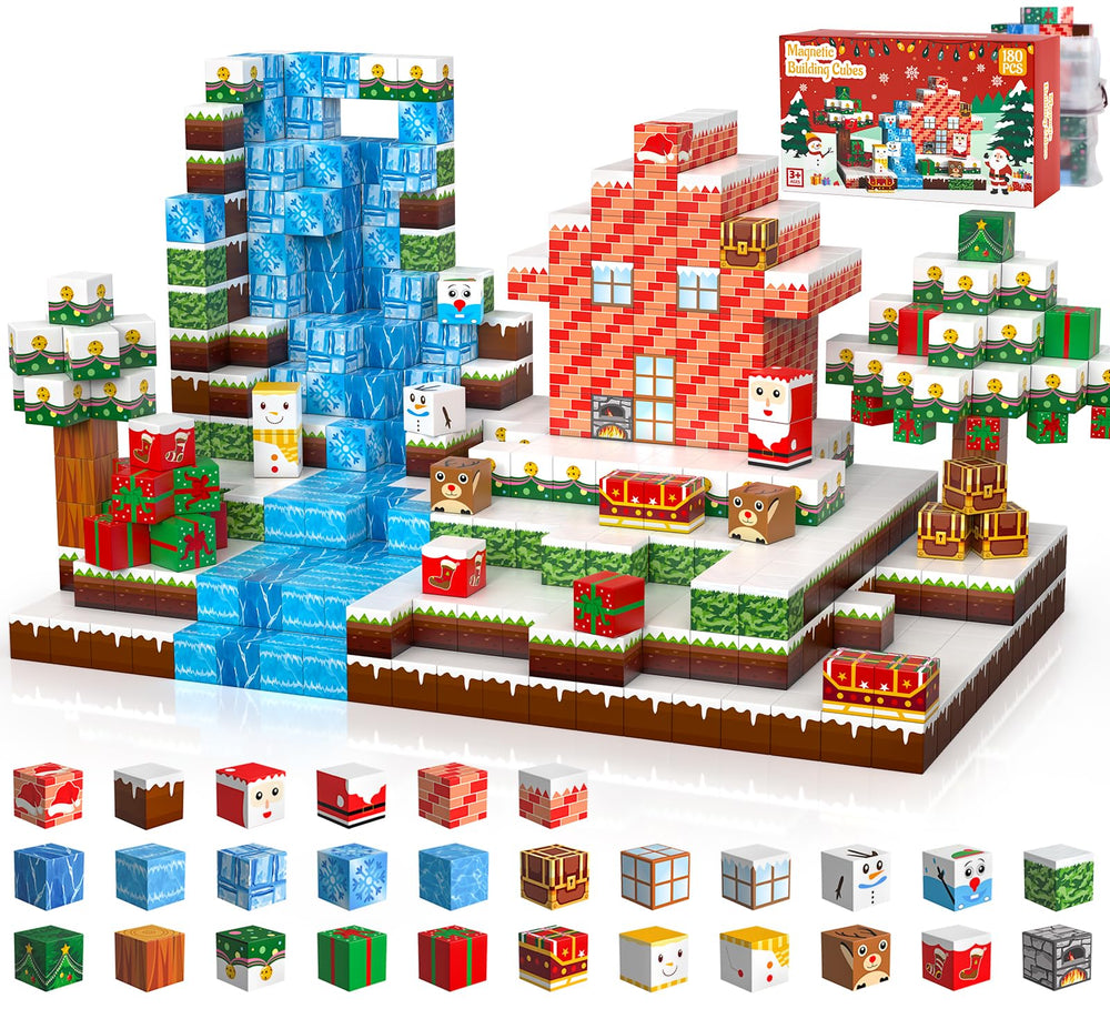 GEVINST Christmas magnetic blocks create an engaging assembly-scene for collaborative family play.