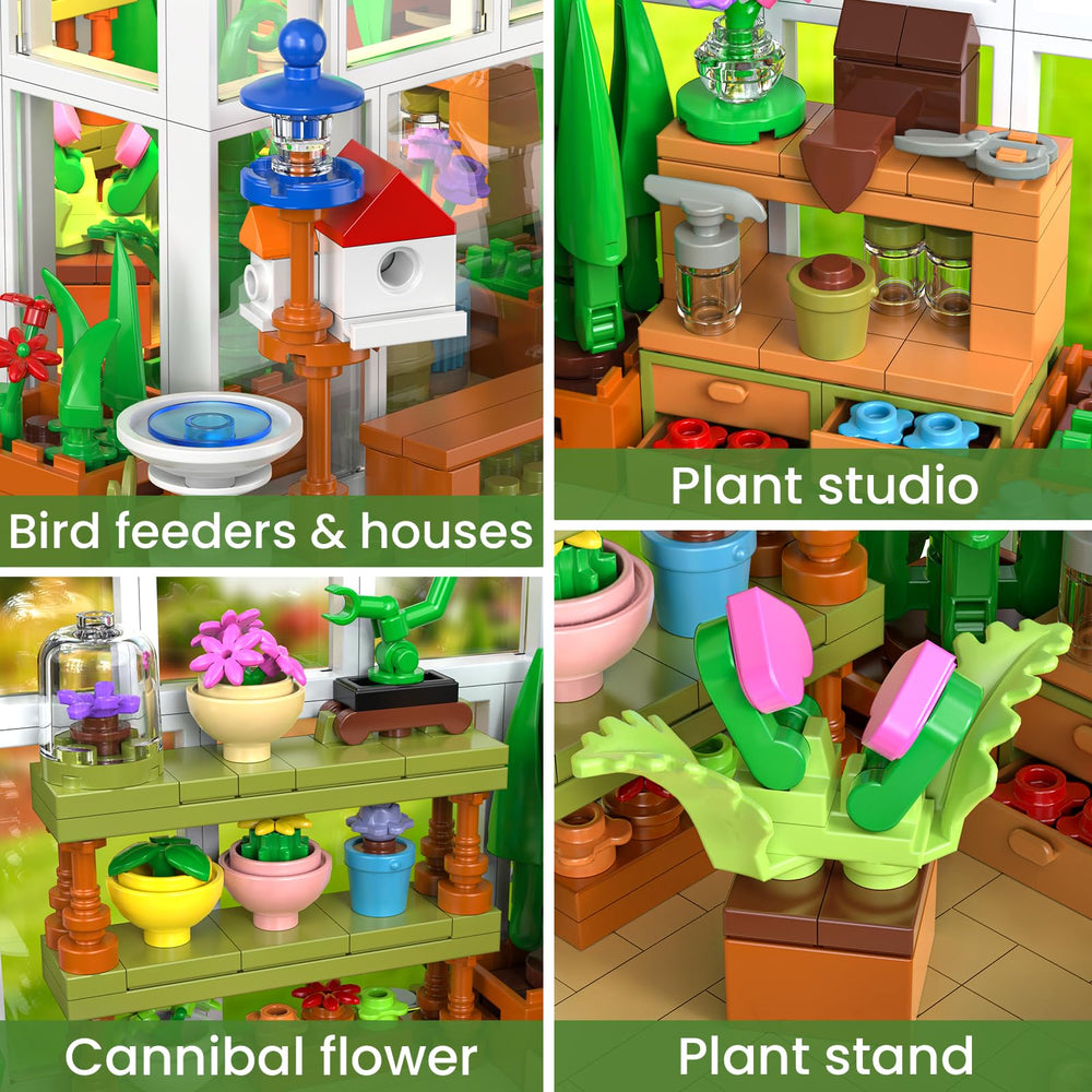 GEVINST Flower House Set features a bird house and feeder to evoke garden life indoors.