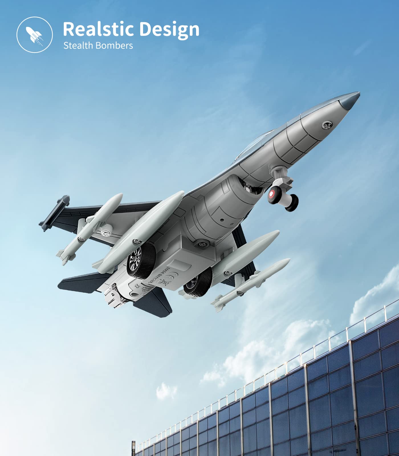Geyiie compact 8.66-inch fighter jet toy for indoor fun.