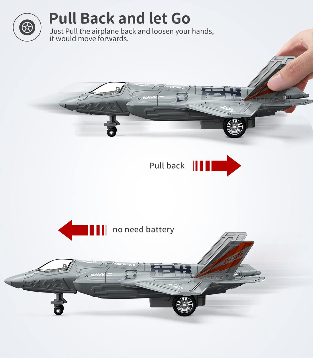 Geyiie pull-back action fighter jet for dynamic play.