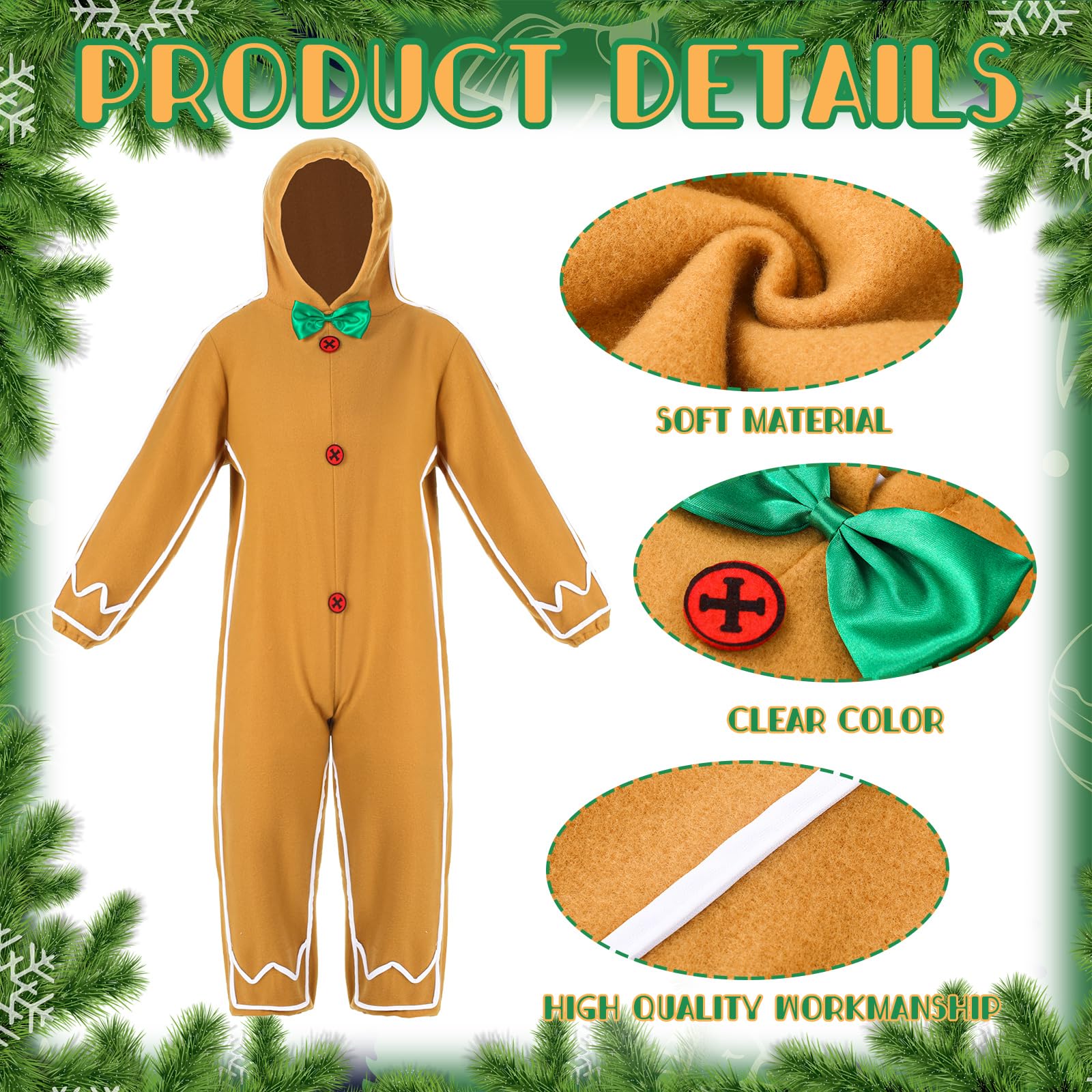 Geyoga Gingerbread Man costume bright gingerbread pattern for festive photos