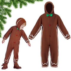 Geyoga gingerbread costume brown hooded front view, cozy warmth for Christmas festivities