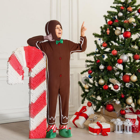 Geyoga gingerbread costume brown hooded side view, versatile for home wear and parties