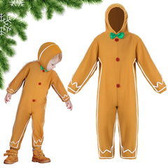 Geyoga Gingerbread Man kids costume with hooded bodysuit for winter warmth