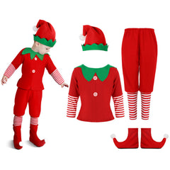 Geyoga Kids Christmas Elf Costume full red set for toddlers, cozy warmth for winter parties.