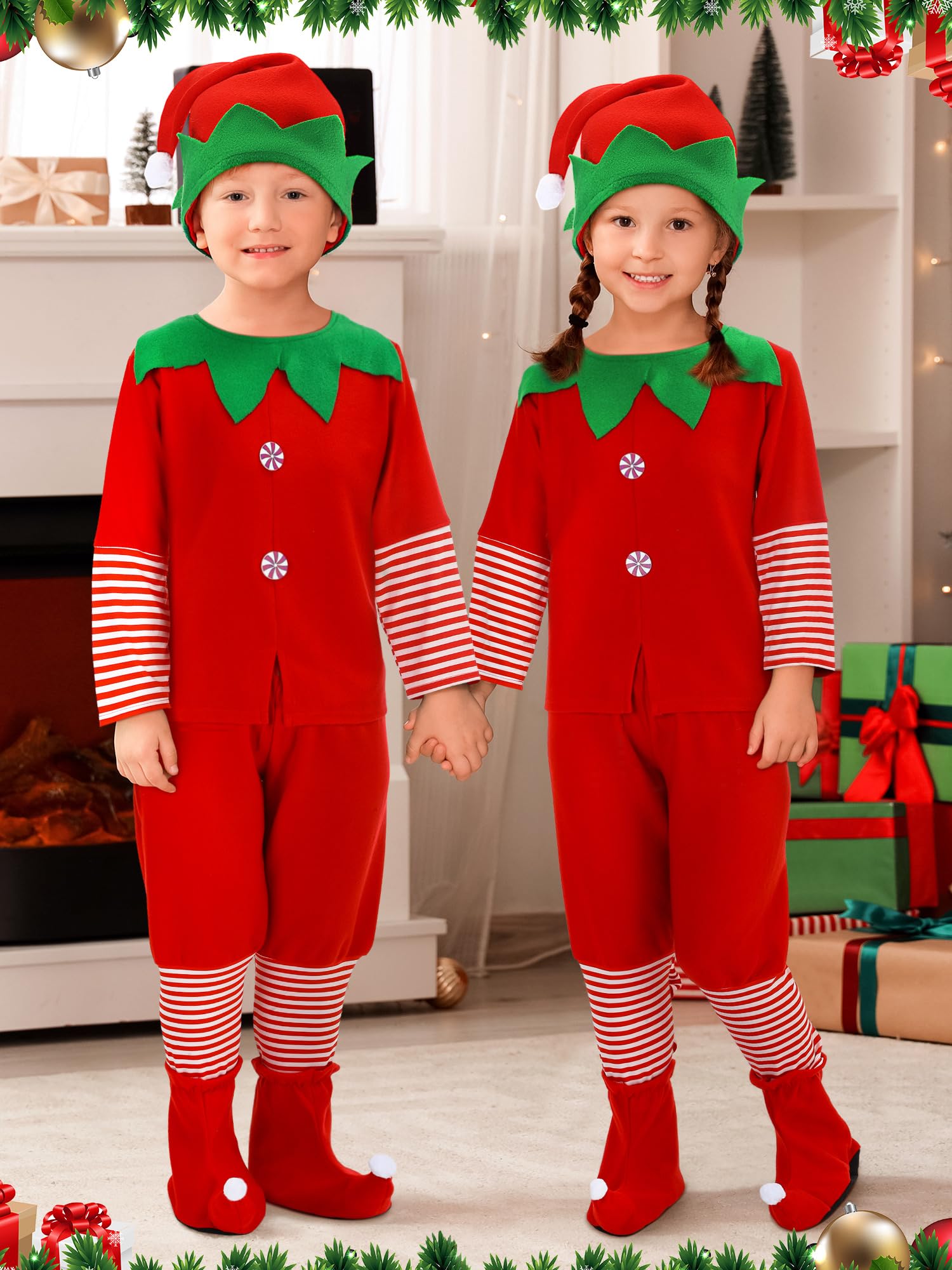 Geyoga Kids Christmas Elf Hat in red completes the costume for festive photos.