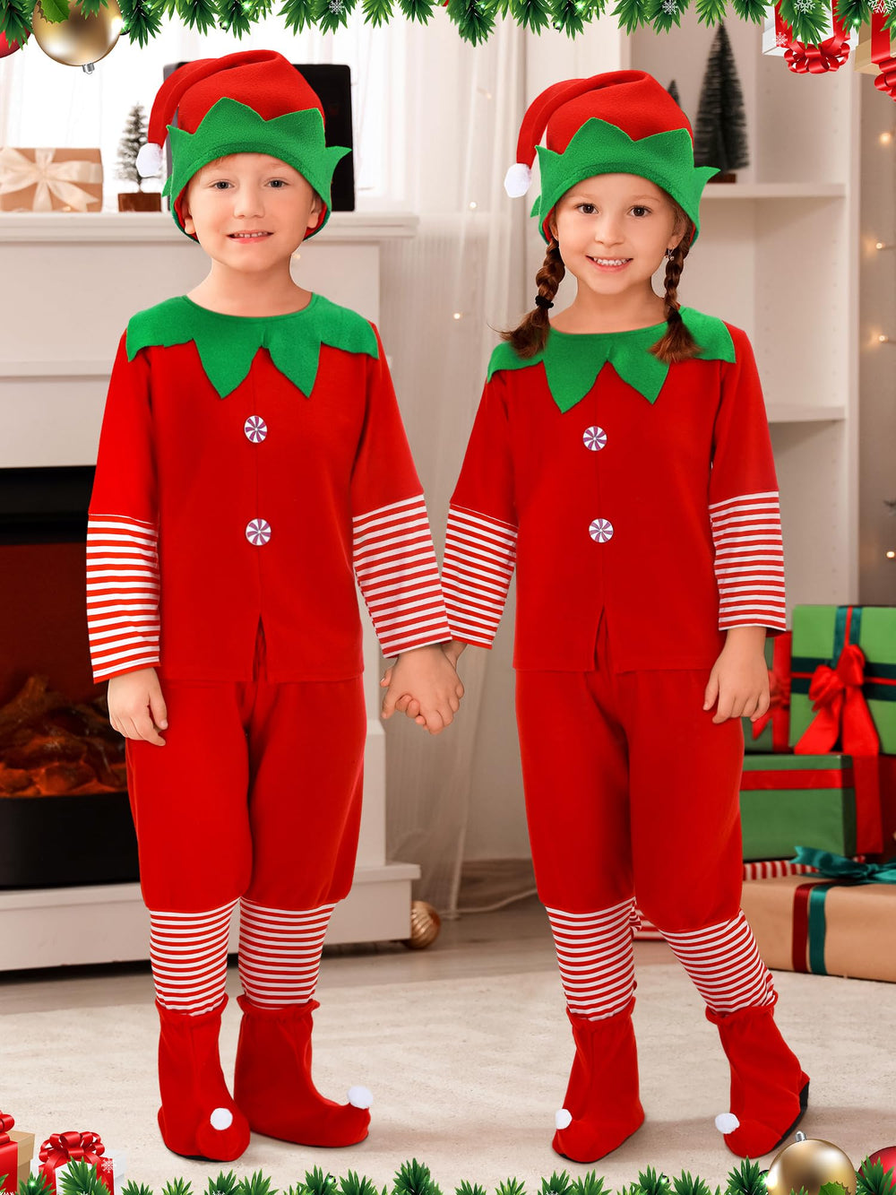 Geyoga Kids Christmas Elf Hat in red completes the costume for festive photos.