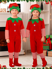 Geyoga Kids Christmas Elf Hat in red completes the costume for festive photos.