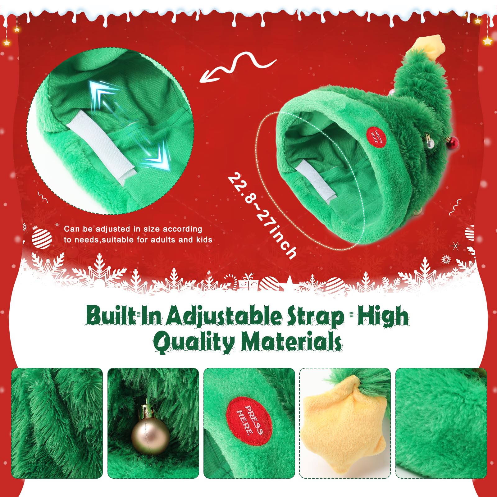 Gfilay lightweight plush Santa hat worn, easy to carry for festive moments