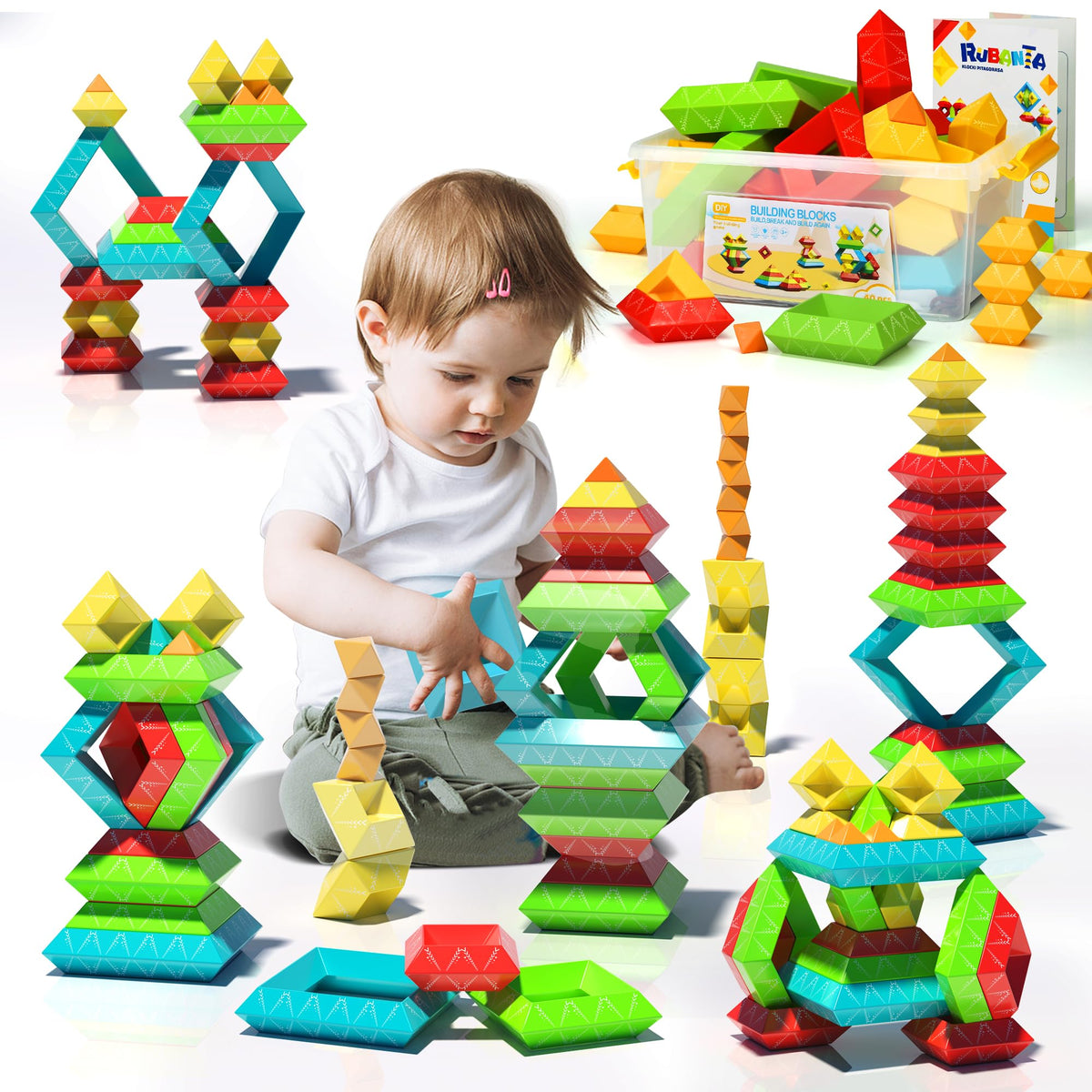 Ggiibro 40-piece Montessori pyramid blocks for early color and shape recognition.