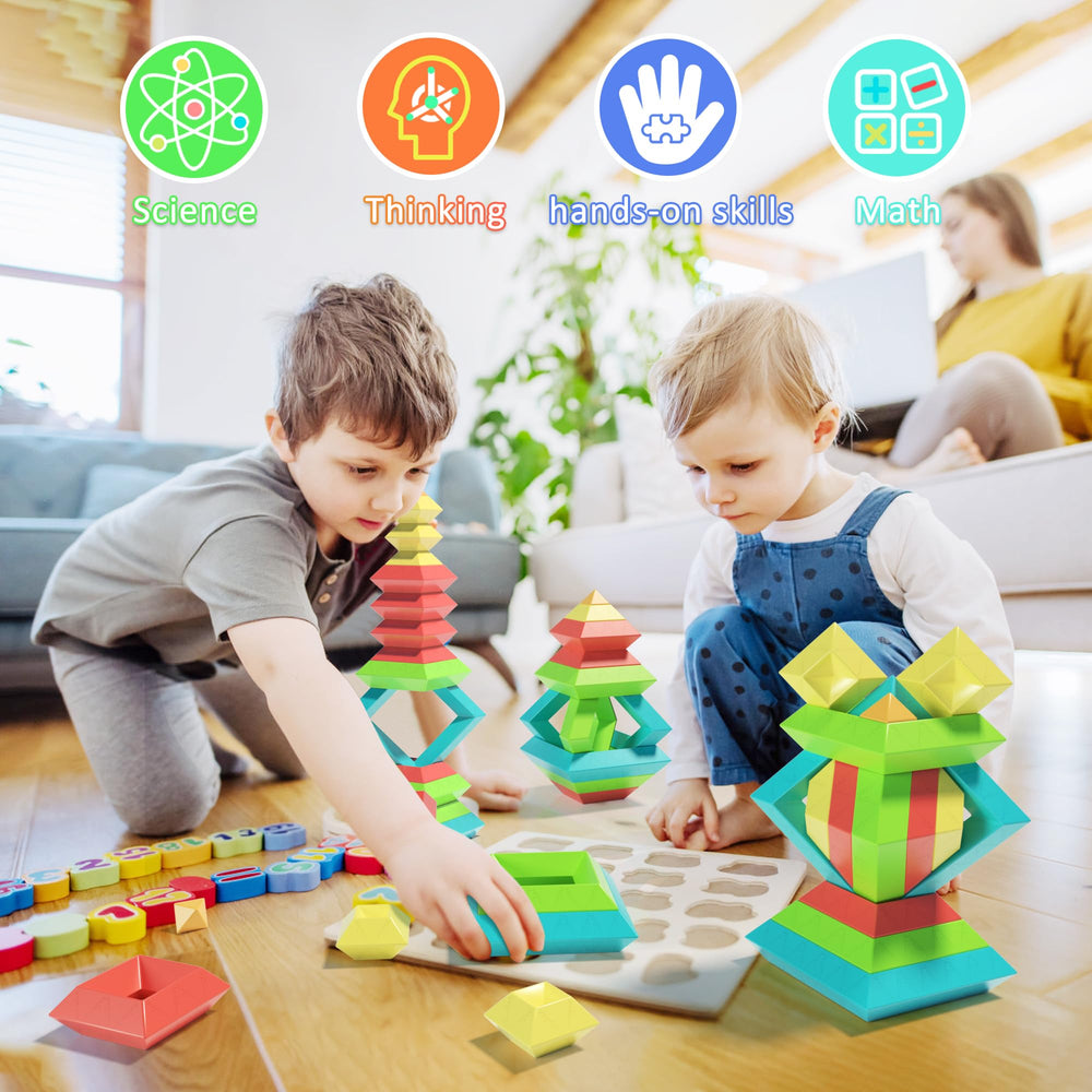 Ggiibro STEM sensory block set enhances fine motor skills through stacking play.