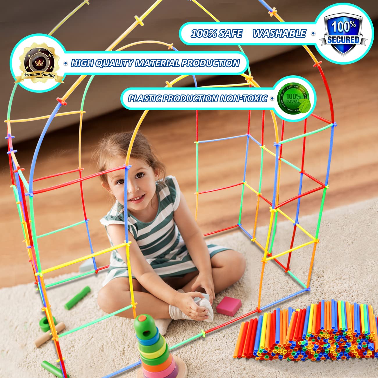 Ggiibro Straw Constructors building ideas like airplanes and castles.