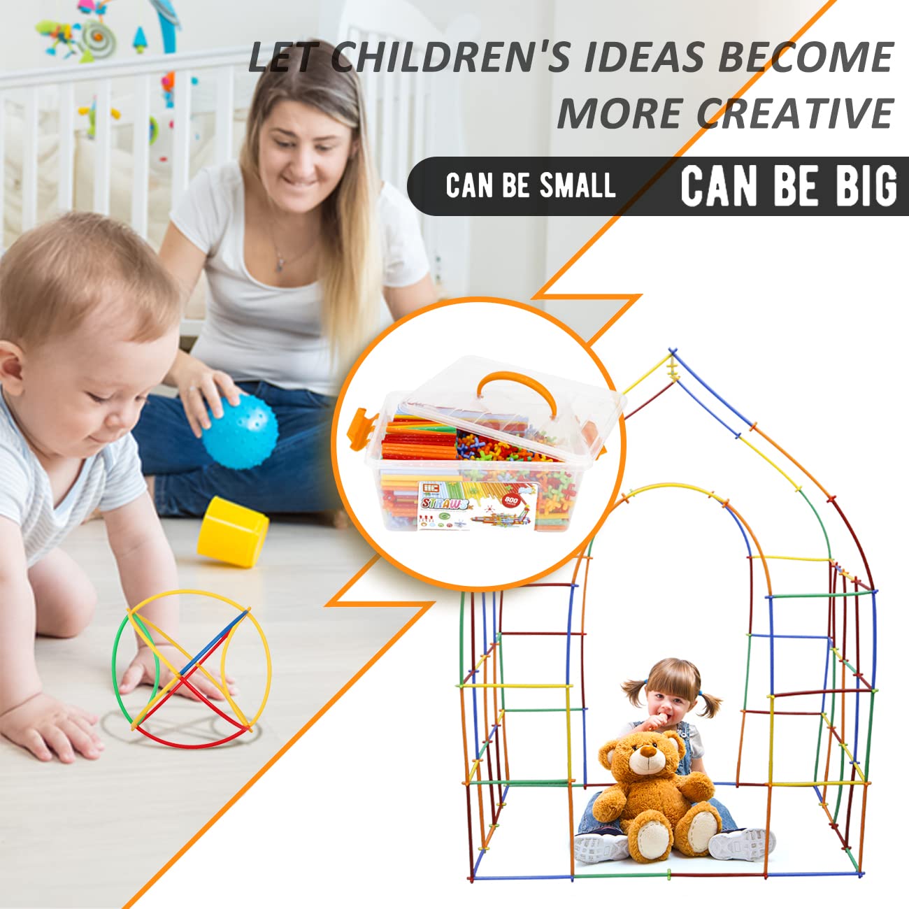 Ggiibro Straw Constructors storage box keeps pieces organized.
