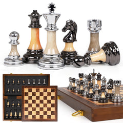 GHOOI luxury 17-inch wooden chess board with marbled finish for elegant gameplay