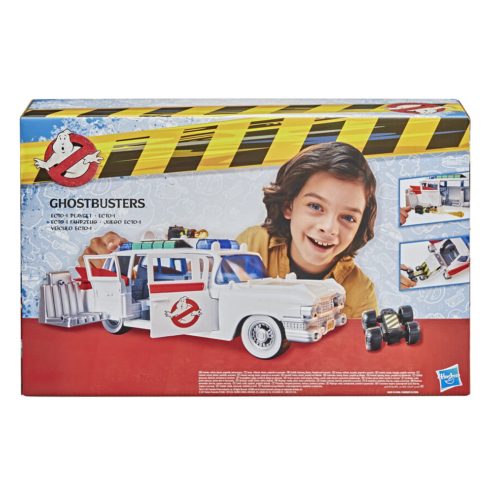 Ghostbusters Ecto-1 details and logo for authentic branding.