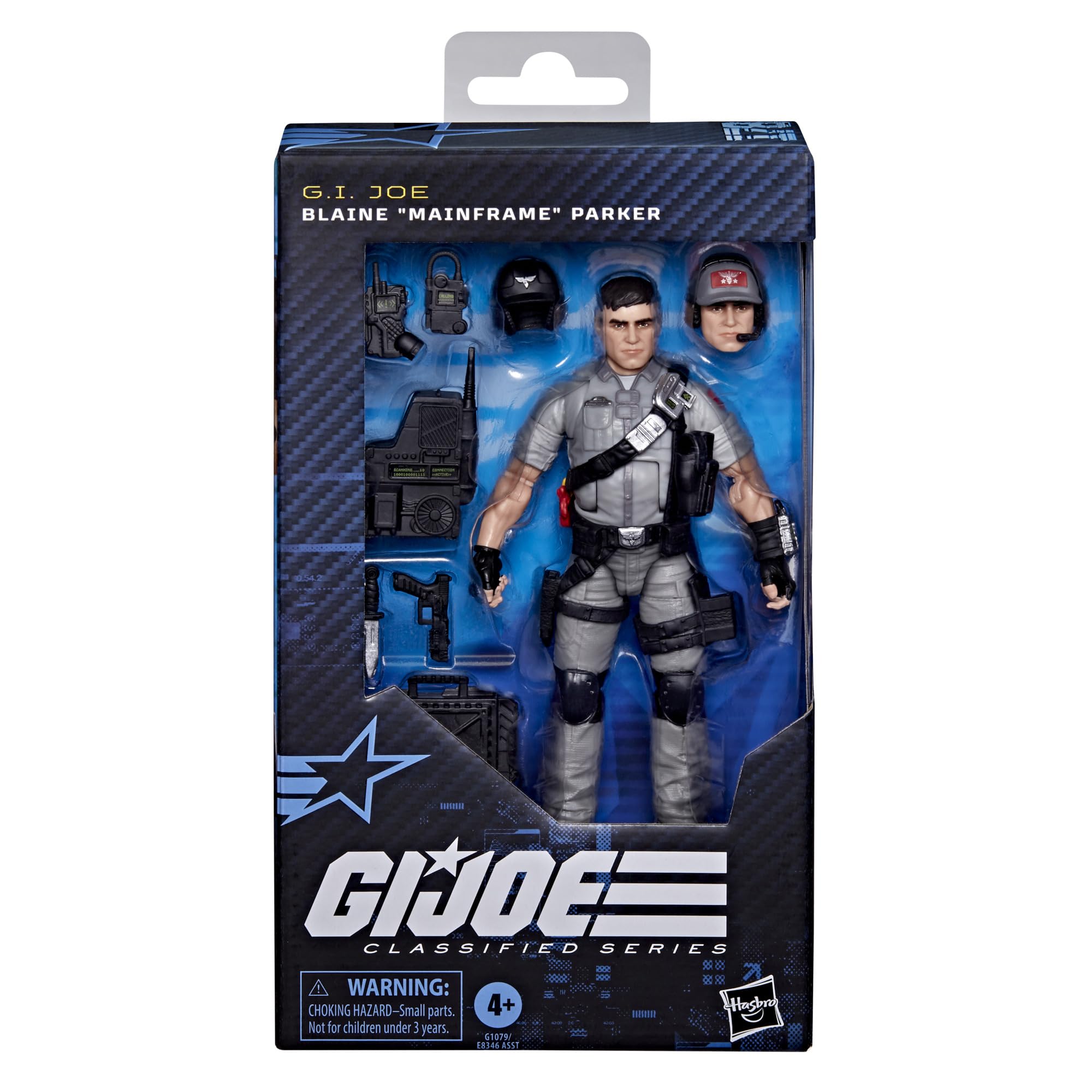 G.I. Joe Mainframe scanning device connects to backpack for realism in display.