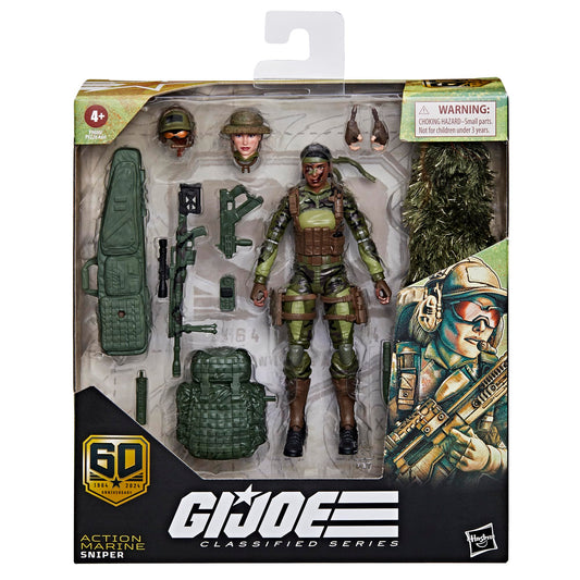 G.I. Joe Classified Sniper with 19 accessories for versatile collection setup.