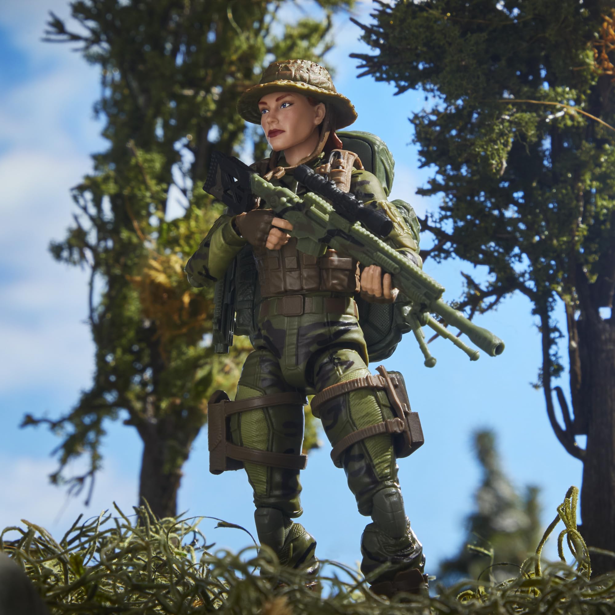 G.I. Joe Classified Sniper figure stand with figure for stable display.