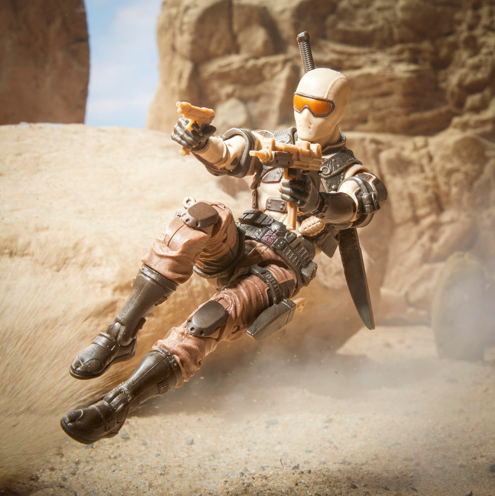 G.I. Joe Desert Commando Snake Eyes dual swords for dynamic action poses.