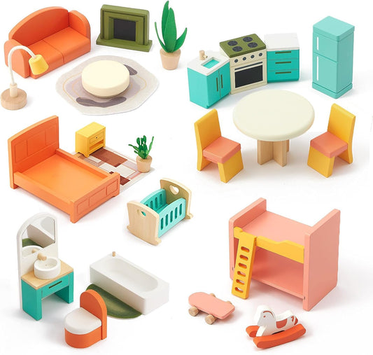Giant Bean 26pcs dollhouse kitchen furniture in beech wood for imaginative play