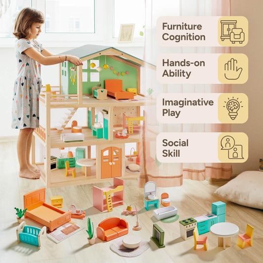 Giant Bean 26pcs dollhouse living room furniture with sofa and coffee table