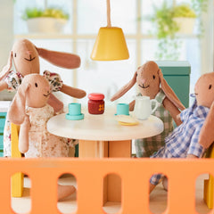 Giant bean bunny playroom decoration adds cheerful kid-friendly charm.