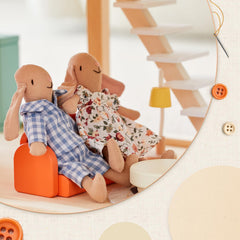 Giant bean bunny removable clothes set for easy dress-up.