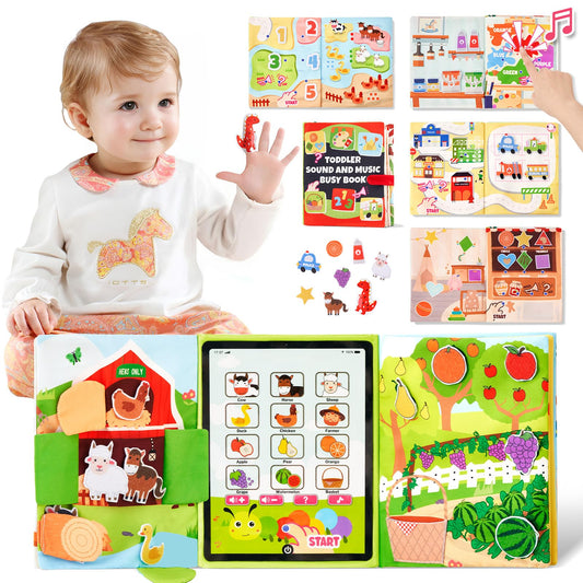 Giant bean Busy Book sound panel engages toddlers with responsive audio cues during play.