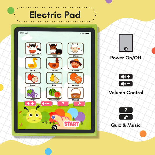Giant bean Busy Book start button page supports easy activation for curious little hands.