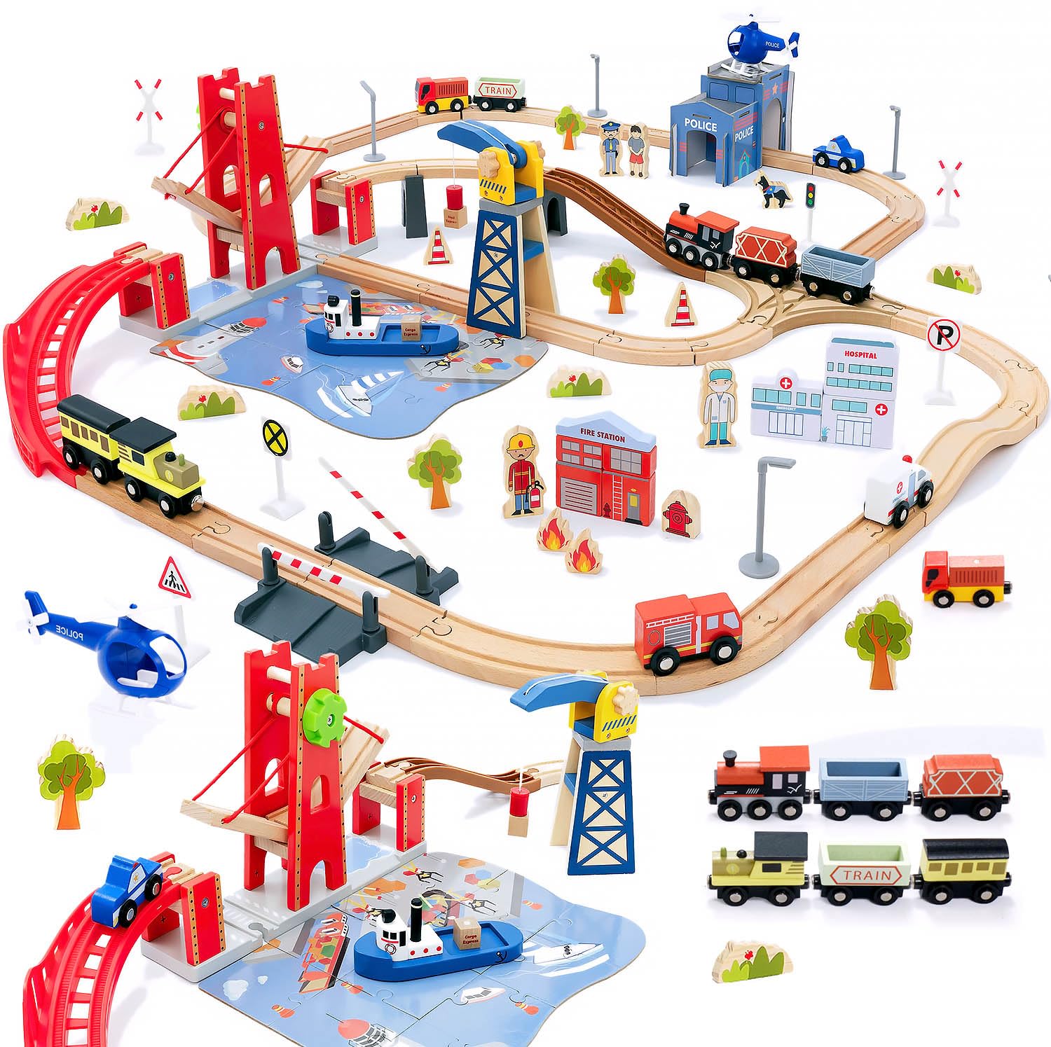 Giant bean Busy Port City lift bridge in action for imaginative play