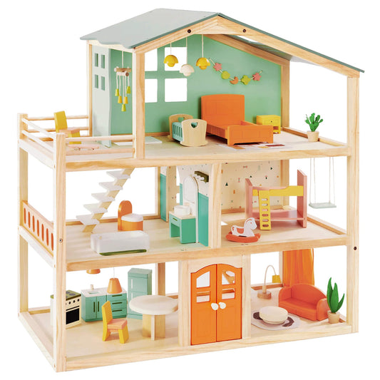 Giant bean dollhouse 3-story wooden structure inspires imaginative play and family storytelling