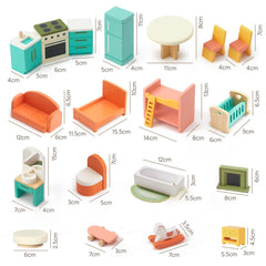 Giant Bean dollhouse dining table, chairs, cabinets, and fridge for meals