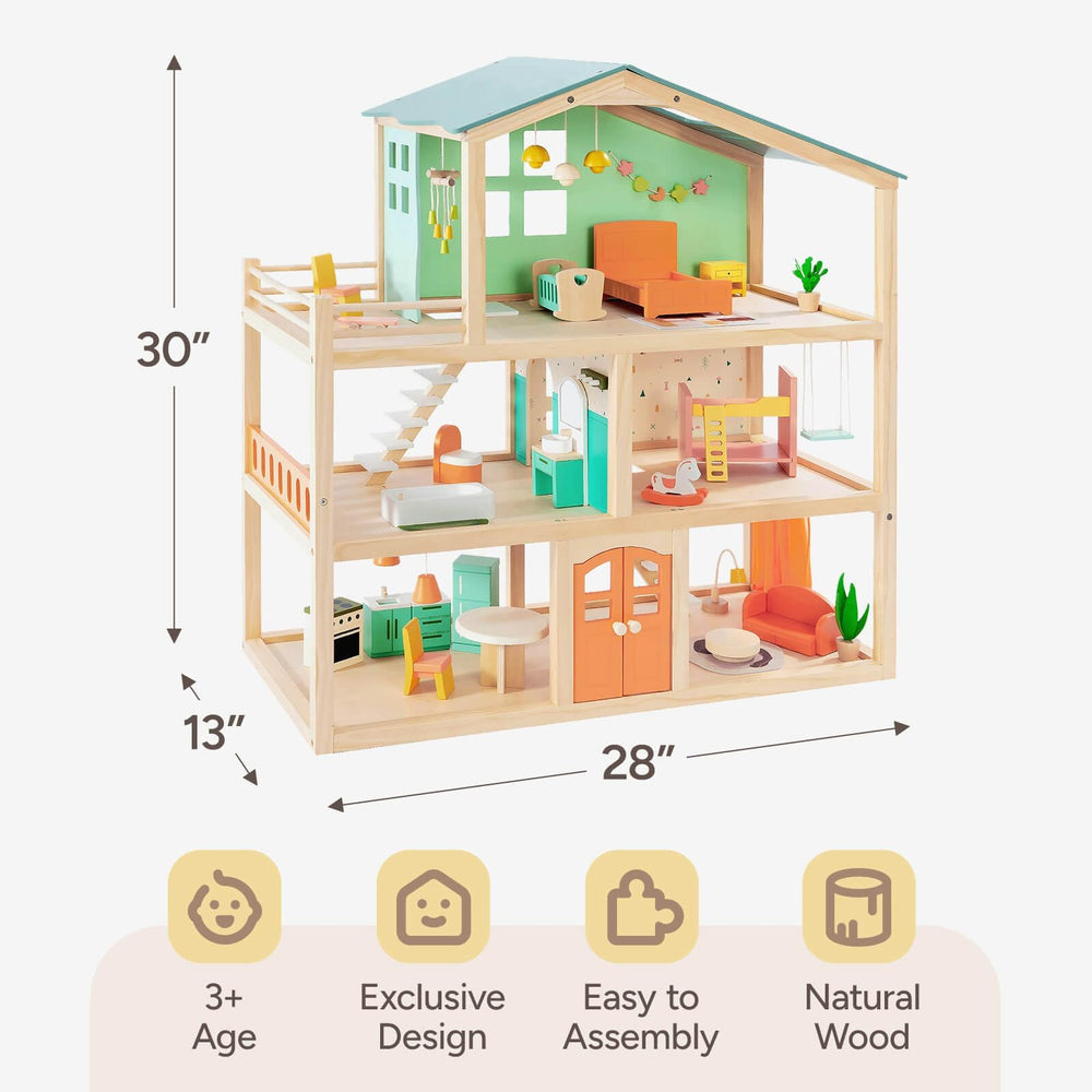 Giant bean dollhouse durable wood with smooth edges ensures safe play