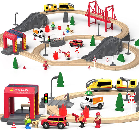 Giant Bean fire station train set featuring a sturdy building for imaginative play.