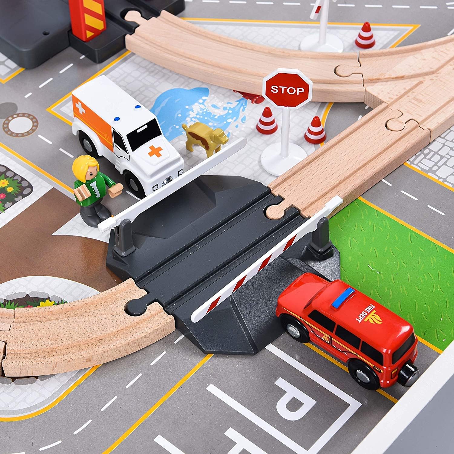 Giant Bean fire truck included boosts rescue-themed play scenarios.