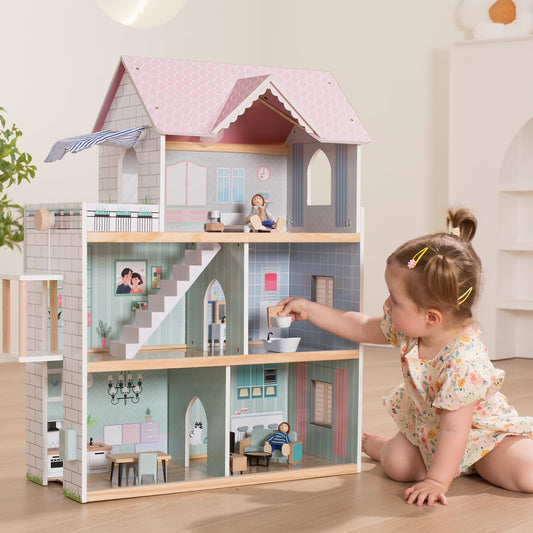 Giant bean large pink dollhouse elevator detail highlights accessible multi-floor play.