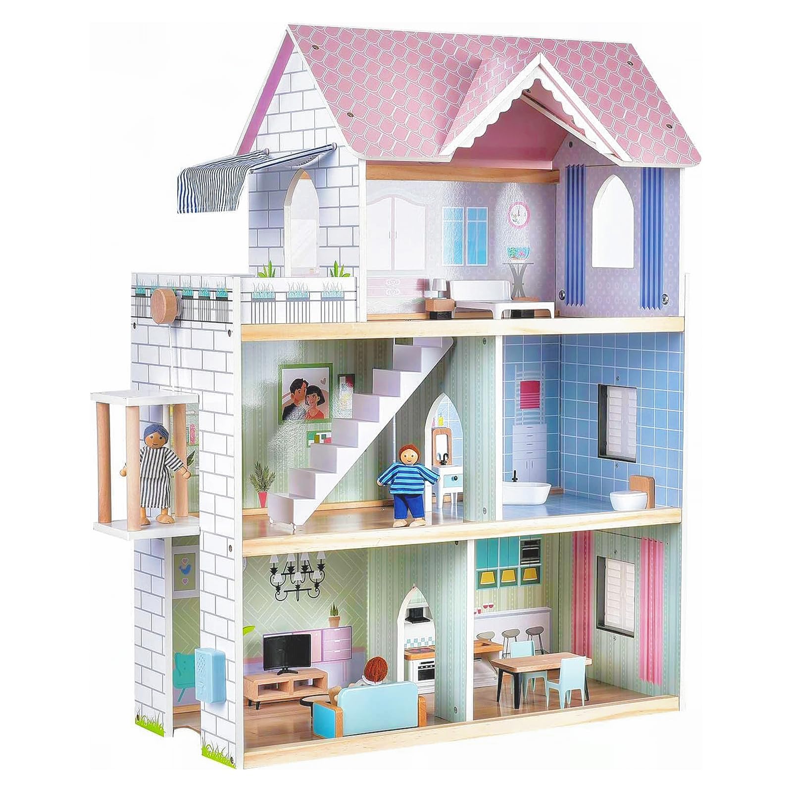 Giant bean large pink dollhouse front view for imaginative play and storytelling.