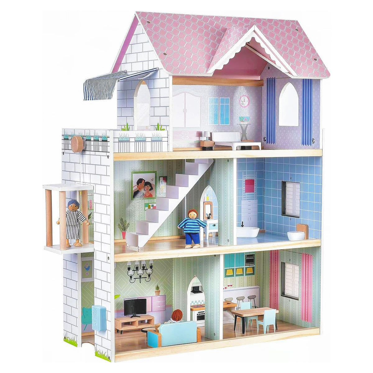 Giant bean large pink dollhouse front view for imaginative play and storytelling.