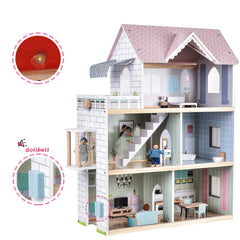 Giant bean large pink dollhouse stairway to third floor fuels exploration.
