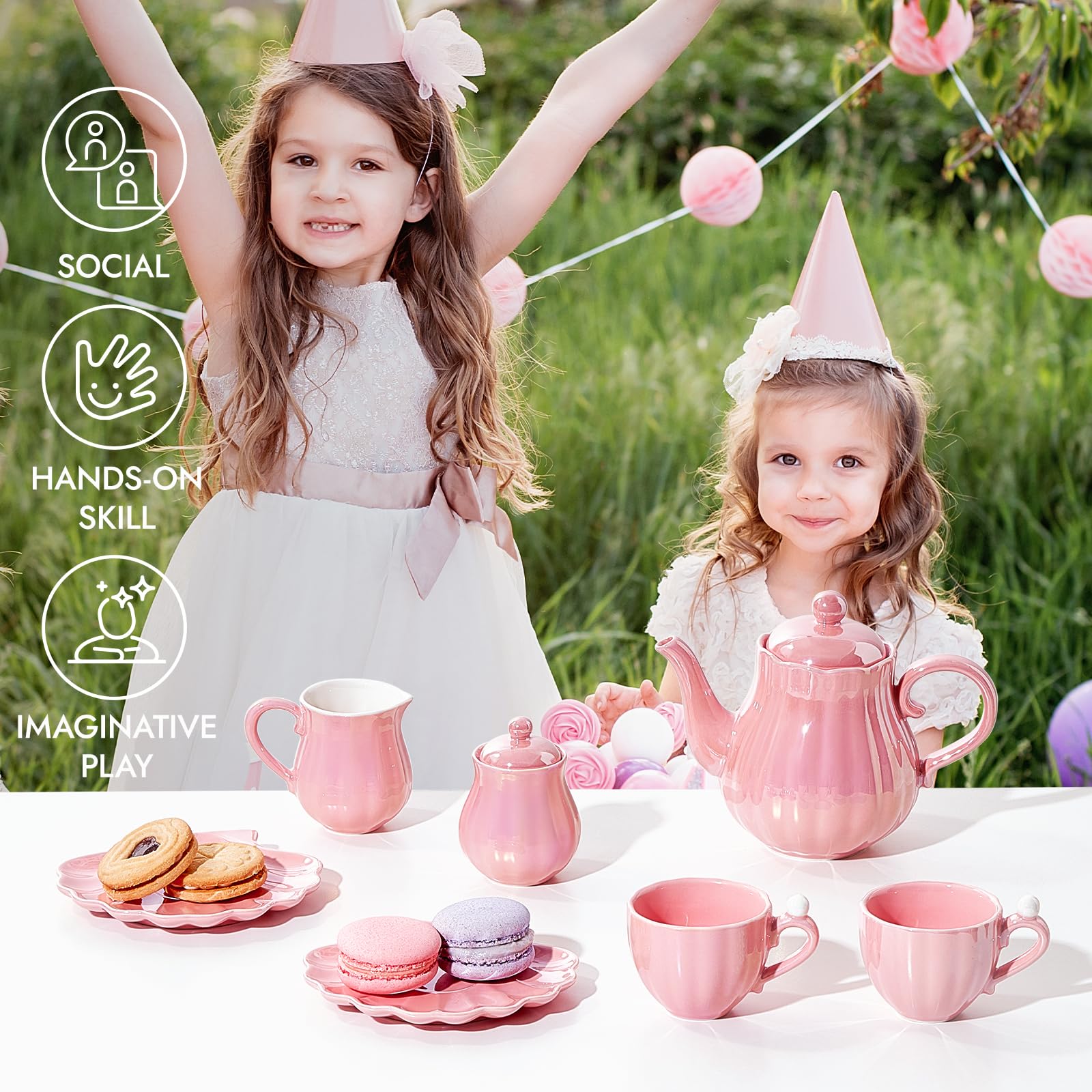 Giant bean Pearl Pink Tea Set milk jug for kid-friendly serving