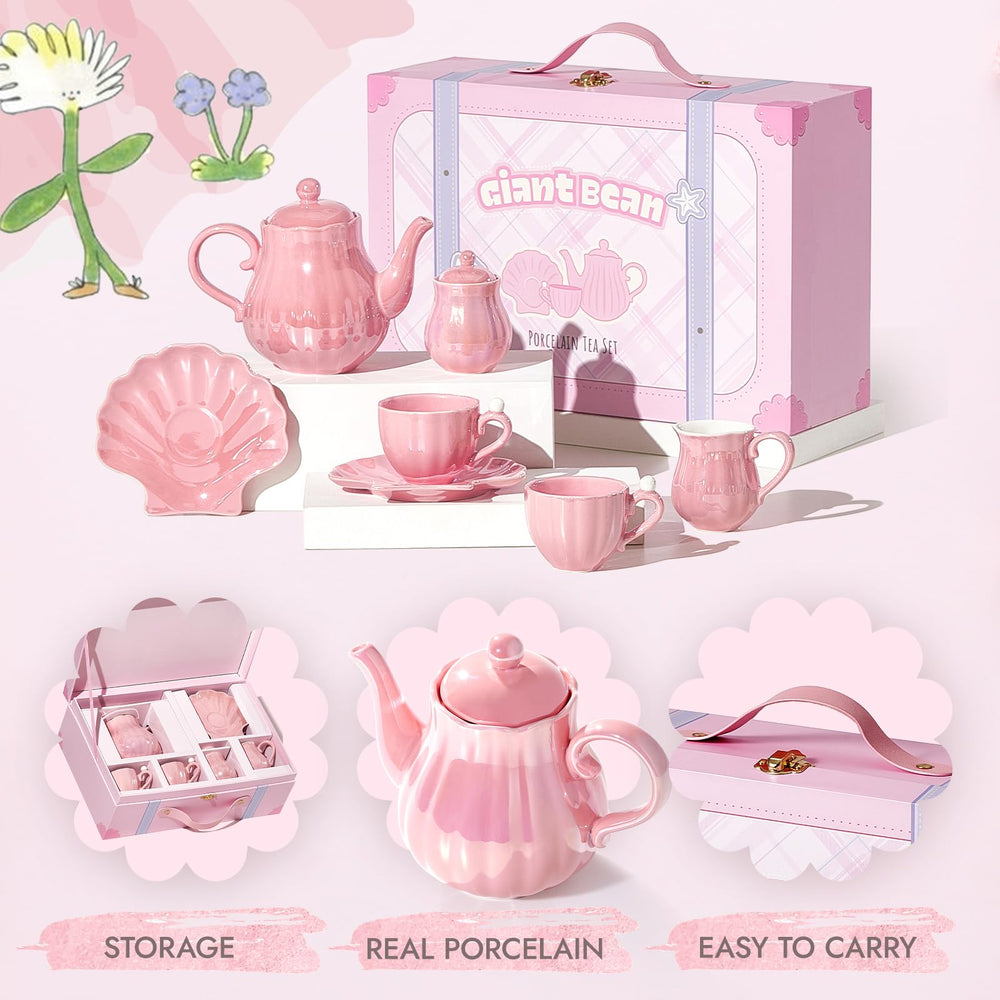 Giant bean Pearl Pink Tea Set saucers with shimmer for graceful tea time
