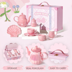 Giant bean Pearl Pink Tea Set saucers with shimmer for graceful tea time