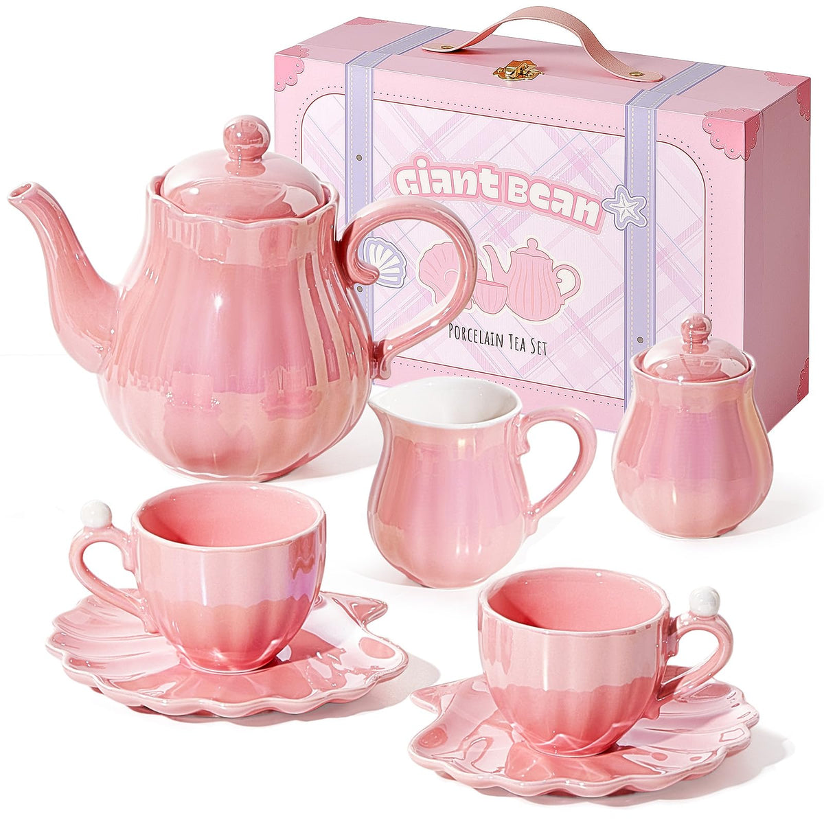Giant bean Pearl Pink Tea Set teapot for imaginative play and tea parties