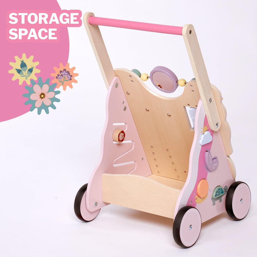 Giant bean pink butterfly walker with gears and drums promotes sensory play