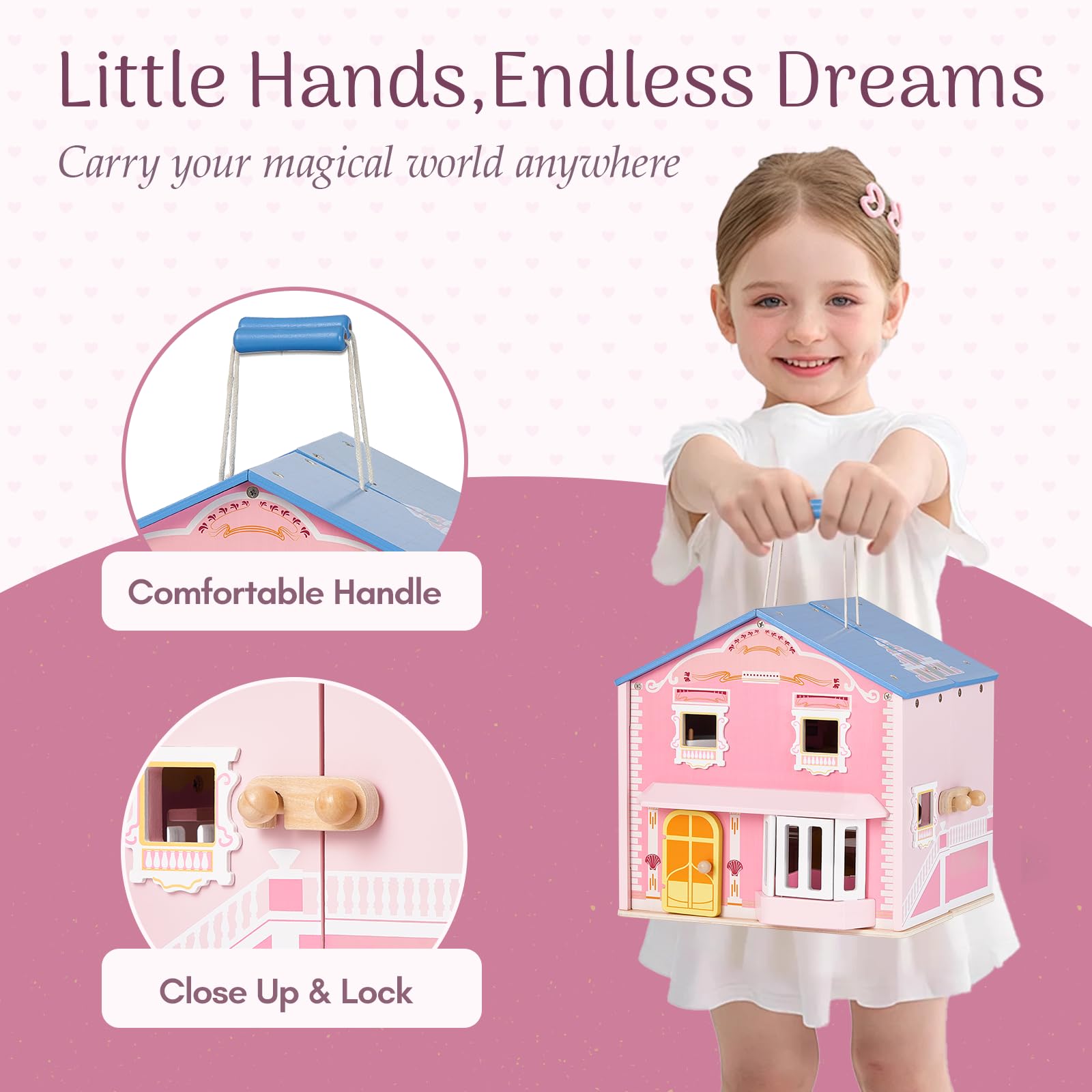 Giant bean pink ornamental windows and doors add charm.