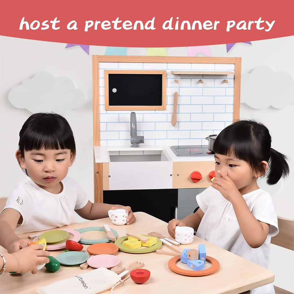 Giant bean pretend dining scene encourages imaginative play and social interaction.