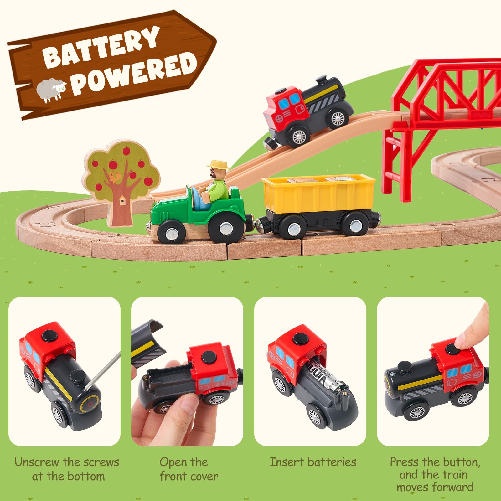 Giant Bean tractor and farmer figures support pretend farming daily life.