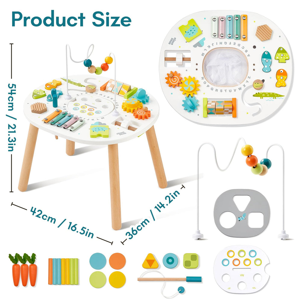Giant bean wooden activity table spinning gears encourages curiosity and problem solving