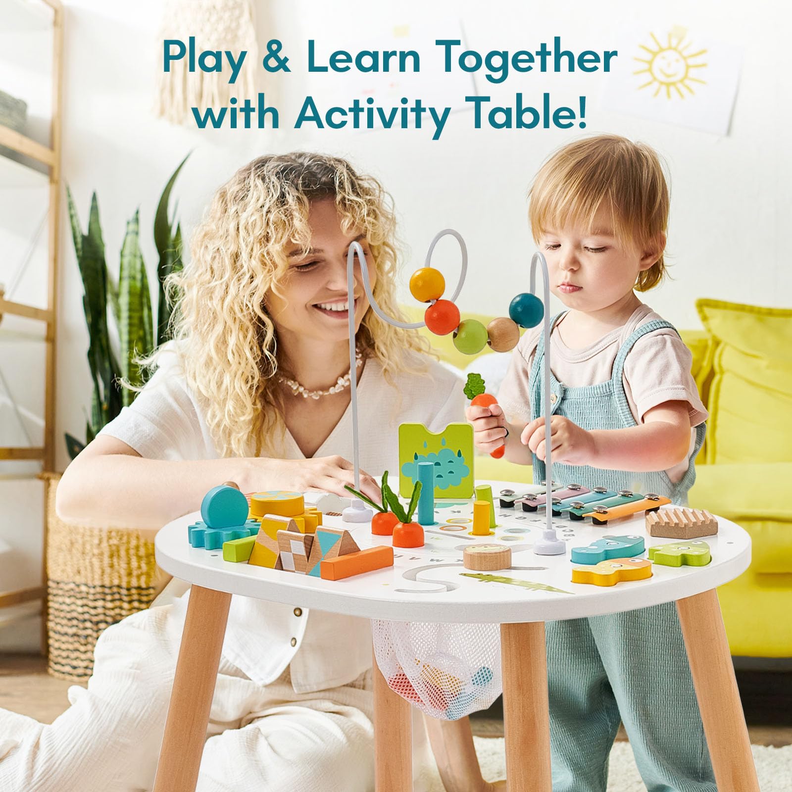 Giant bean wooden activity table xylophone provides sensory rhythm and auditory learning
