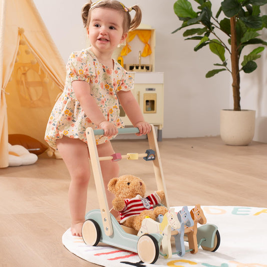 Giant Bean Wooden Baby Walker side view showing easy-to-grasp handle for toddlers.